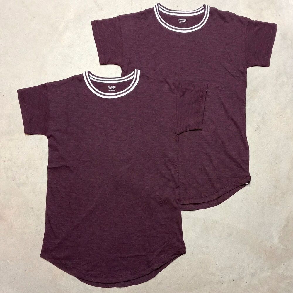 2-Pack of NWT Madewell Womens XXS Ringer Tee Whisper Burgundy T-shirts